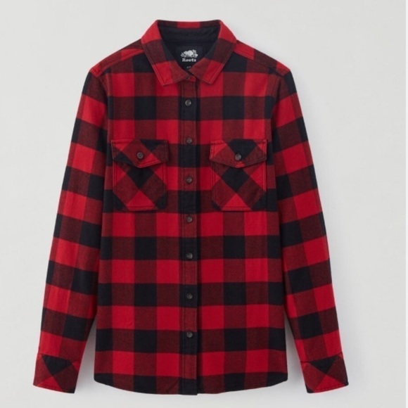 Roots Red and Black Plaid Buffalo Check Flannel Button Up Shirt XS - Picture 3 of 10